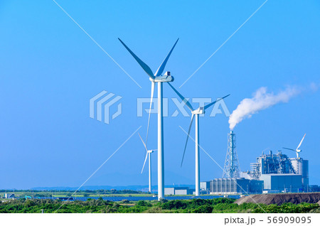 青空と緑と風力発電【福岡県】 青空と緑と風力発電【福岡県】 56909095