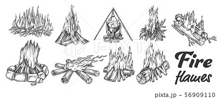 Collection Of Different Campfire Ink Set Vectorのイラスト素材