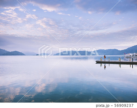 Sun Moon Lake Landscape Boat Pier Panorama Scenic Taiwan 56909237