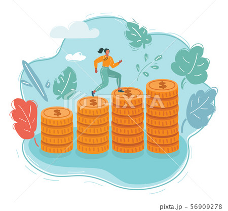 Young Happy Woman walk on Stacked Coin 56909278