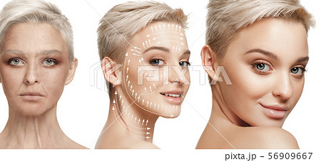 Beautiful female face, concept of skincare and lifting Beautiful female face, concept of skincare and lifting 56909667