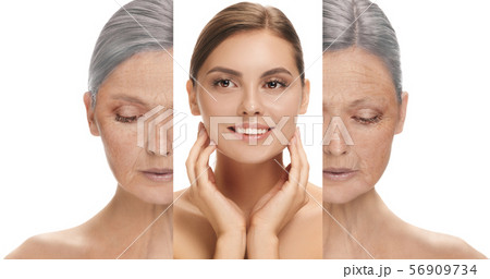 Beautiful female face, concept of skincare and lifting Beautiful female face, concept of skincare and lifting 56909734