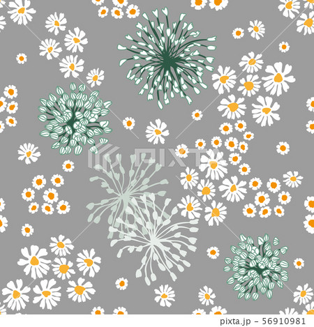 Floral print with summer daisies and chamomiles. 56910981