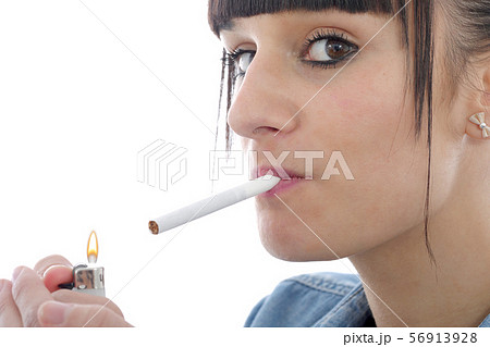 young woman smoking cigarette young woman smoking cigarette 56913928