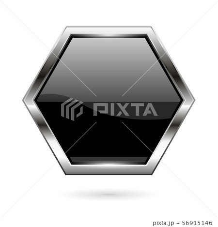 Black glass button. 3d shiny hexagon icon 56915146