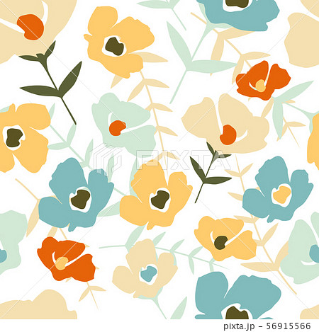 Folk floral seamless pattern on white background. Modern abstract little flowers and leaves 56915566
