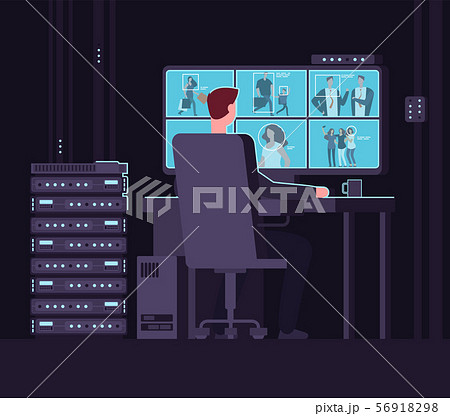 Surveillance Monitoring Room Man Watching のイラスト素材