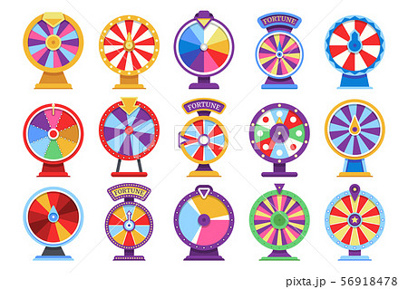 Roulette fortune spinning wheels flat icons casino money games - bankrupt or lucky vector elements 56918478