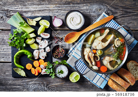 hot Trout fish soup with vegetables hot Trout fish soup with vegetables 56918736