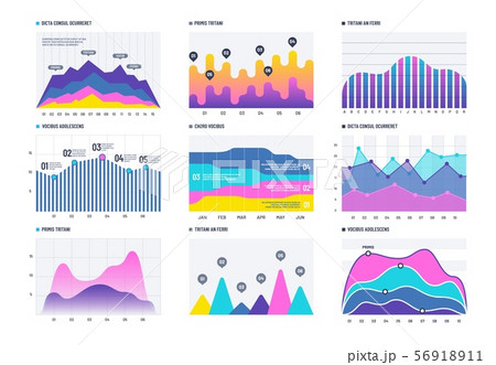 Financial infographic. Business bar graph and line histogram, economic diagram and stock chart 56918911