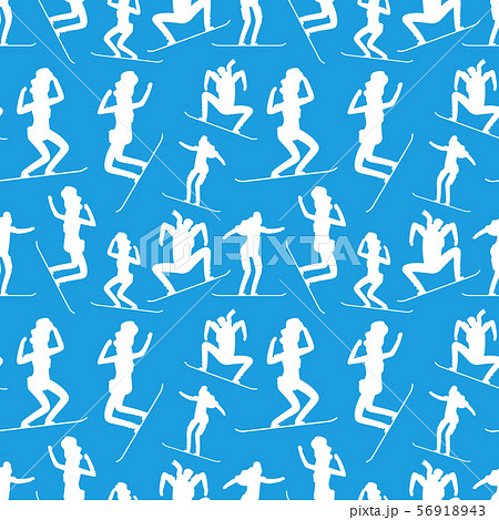 White silhouettes of snowboarding people seamless pattern. 56918943