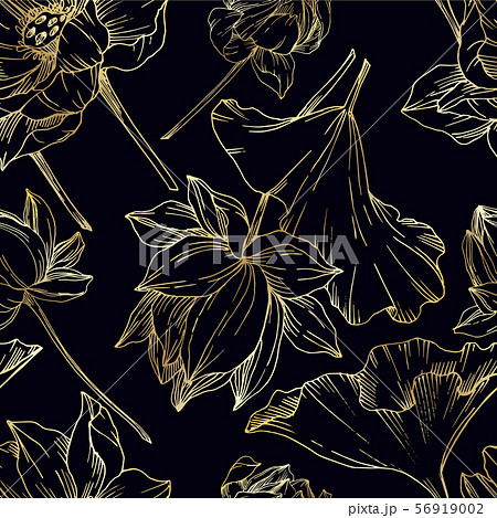 Vector Lotus floral botanical flowers. Black and white engraved ink art. Seamless background pattern Vector Lotus floral botanical flowers. Black and white engraved ink art. Seamless background pattern 56919002