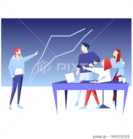 Teamwork business vector flat illustration. Man point on chart. Banner logo template for the website 56919103