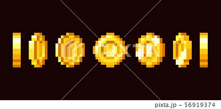 Gold coin animation frames for 16 bit retro video game. Pixel art vector set 56919374