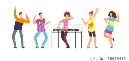 Adult persons dance. Happy dancing people. Teenager dancers at party vector cartoon characters Adult persons dance. Happy dancing people. Teenager dancers at party vector cartoon characters 56919419