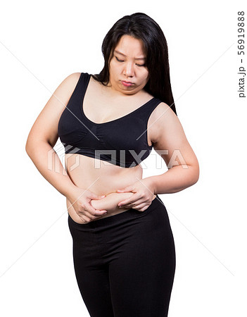 fat woman squeeze belly fat bored face looking at stomach isolated on white background fat woman squeeze belly fat bored face looking at stomach isolated on white background 56919888