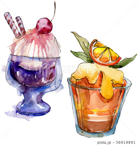 Tasty ice cream in a watercolor style. Aquarelle sweet dessert illustration set. Isolated desserts 56919891