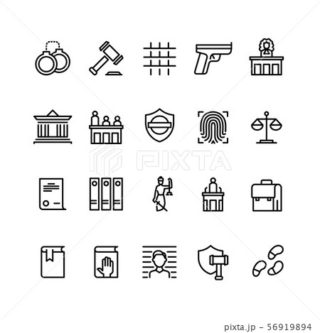 Law and justice line icons. Court, judge and lawyer. Criminal police vector online symbols 56919894