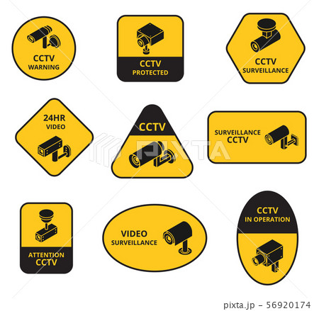 Security camera cctv, surveillance outdoor television cameras vector warning stickers 56920174