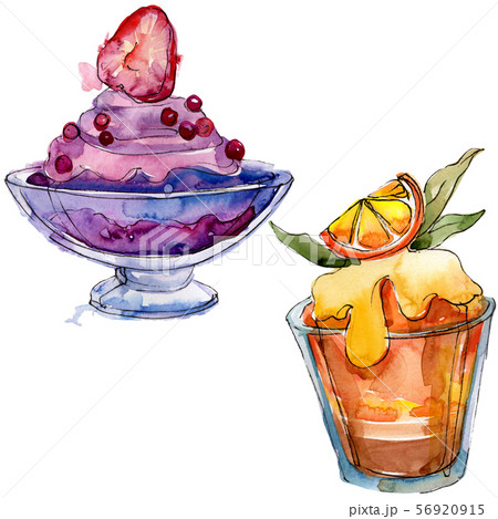 Tasty ice cream in a watercolor style. Aquarelle sweet dessert illustration set. Isolated desserts 56920915