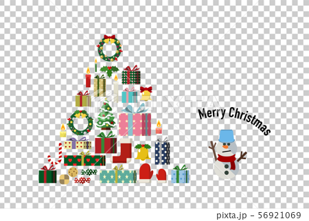 クリスマスアイテムでツリーの形を構成したクリスマスカードデザインのイラスト素材