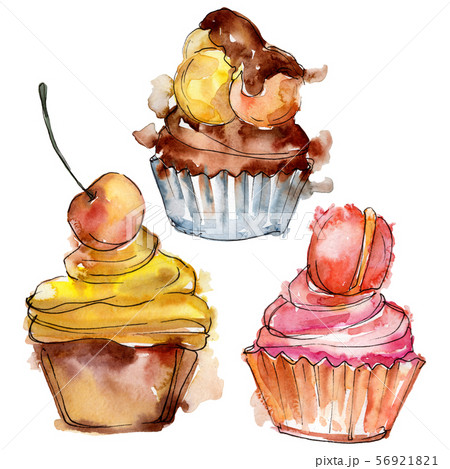 Tasty cupcake in a watercolor style. Background illustration set. Watercolour drawing fashion 56921821