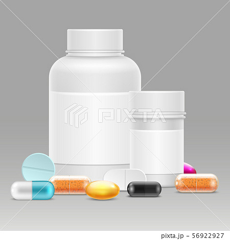Medicine vector illustration with realistic plastic bottles for pills and drugs, vitamins, pills 56922927