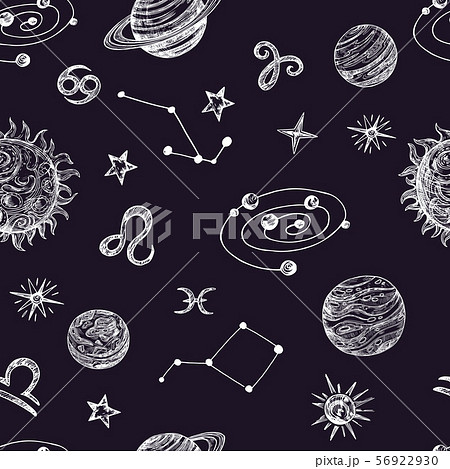 Hand Drawn Space With Stars Planets And Moon のイラスト素材