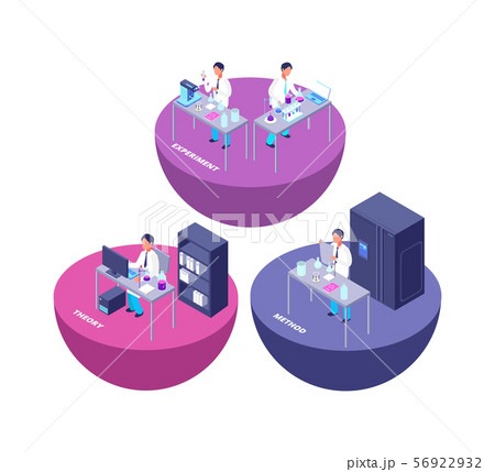 Chemistry 3d isometric research lab with chemical laboratory equipment and creative people vector 56922932