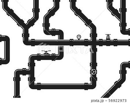 Water or gas pipeline, plumbing with valves and pipe fittings. Abstract industrial vector background 56922973