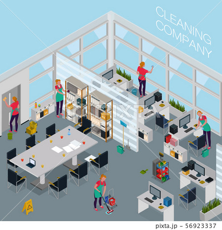 Cleaning Service Office Isometric Illustrationのイラスト素材