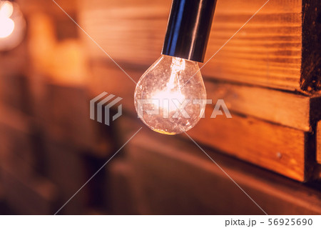 Wooden planks with lamps background. Decorated Wooden planks with lamps background. Decorated 56925690