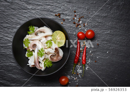 squid salad bowl with lemon herbs and spices on squid salad bowl with lemon herbs and spices on 56926353