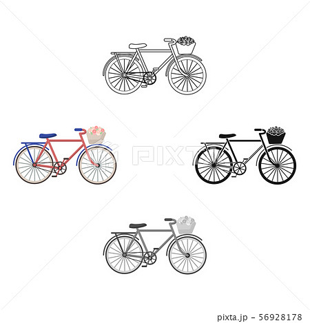Pink bicycle with basket icon in cartoon,black style isolated on white background. France country 56928178