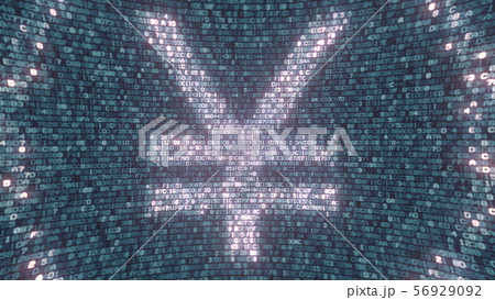Glowing Japanese Yen sign made with computer symbols. Fintech related 3D rendering Glowing Japanese Yen sign made with computer symbols. Fintech related 3D rendering 56929092