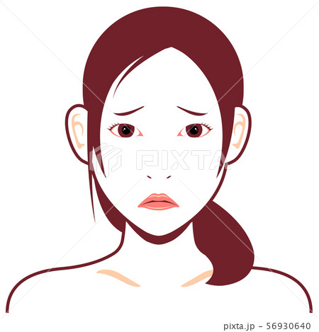 若い日本人女性モデル 上半身イラスト 美容 フェイスケア 困っている顔のイラスト素材