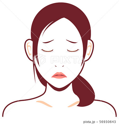 若い日本人女性モデル 上半身イラスト 美容 フェイスケア 悲しい顔 落ち込んでいる顔のイラスト素材