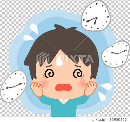 時間に追われて目を回す若い男性	 56930832