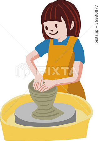 陶芸教室でろくろを回す女性のイラスト素材 56930877 Pixta
