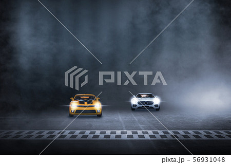 Two cars race track finish line racing on night 56931048