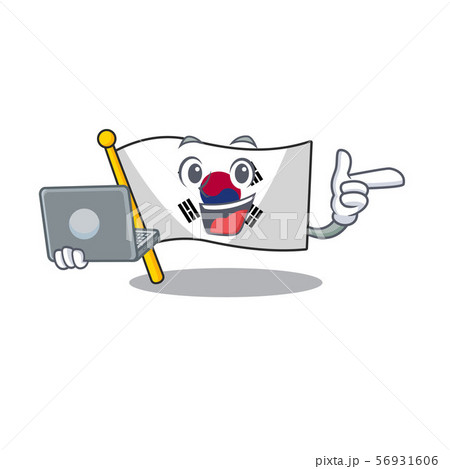 With laptop korean flag cartoon fluttering on pole 56931606
