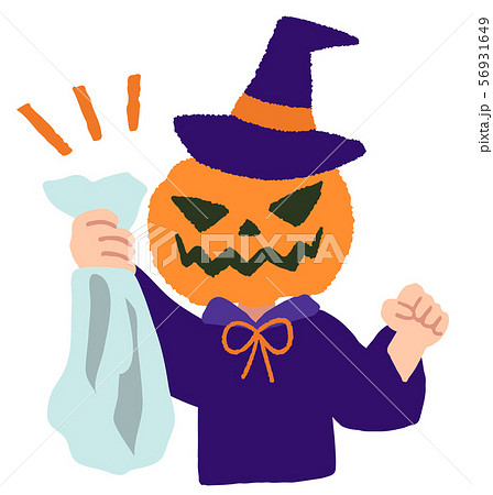 ゴミ袋　持つ　持参　ハロウィン　パンプキンヘッド 56931649