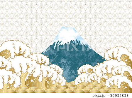 富士山と海の波しぶき和風素材のイラスト素材