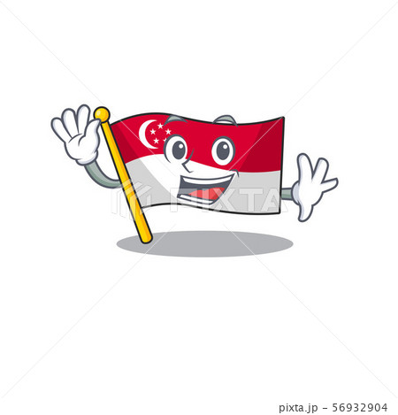 Waving singapore flag above a cartoon pole Waving singapore flag above a cartoon pole 56932904
