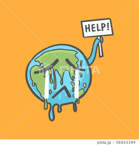Stop global warming, Earth globe crying and holding a help sign doodle cartoon. Stop global warming, Earth globe crying and holding a help sign doodle cartoon. 56933394