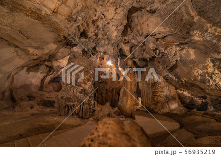 pathway underground cave in Laos, with stalagmites 56935219