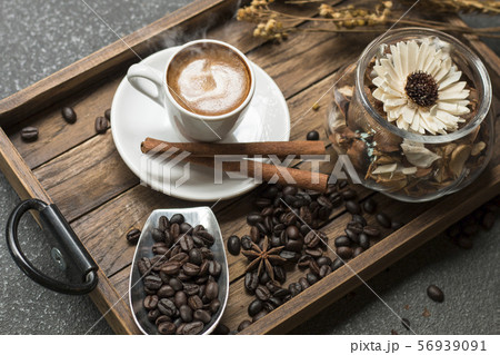 Espresso cup,coffee bean,cinnamon and dried 56939091
