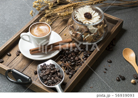 Espresso cup,coffee bean,cinnamon and dried 56939093