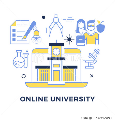 Online university flat outline vector concept 56942891