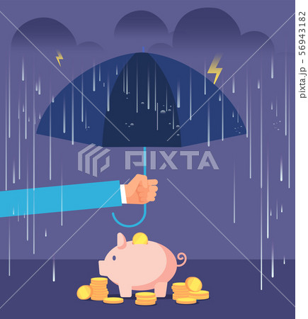 Deposit protection concept. Hand with umbrella protecting piggy bank from rain and storm. Deposit Deposit protection concept. Hand with umbrella protecting piggy bank from rain and storm. Deposit 56943182